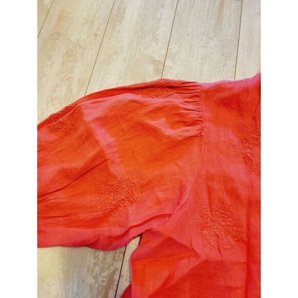 Charter Club‎ Women's PXL Linen Tie-Front Top Orange Salmon Color Embroidered - Picture 5 of 9